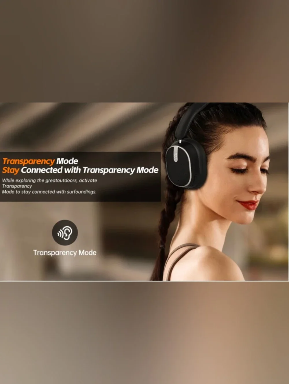 Wireless Black Over-Ear Headphones with ANC and Digital Display